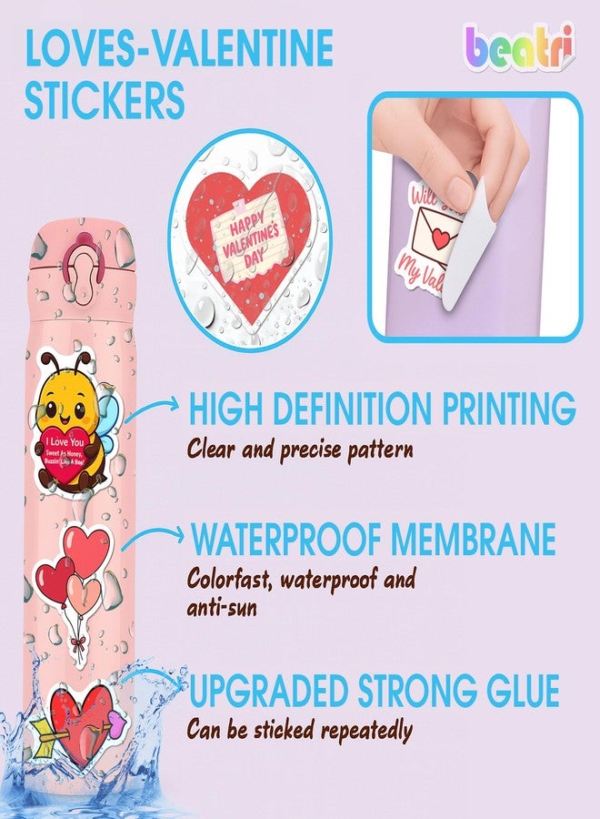 BEATRI Valentines Stickers 50Pcs Waterproof Vinyl Valentine's Day Gifts Decor & Party Favors for Laptop, Water Bottle, Skateboard & Travel Gear | Non-Repeating Decals, High-Definition Print - Image 2